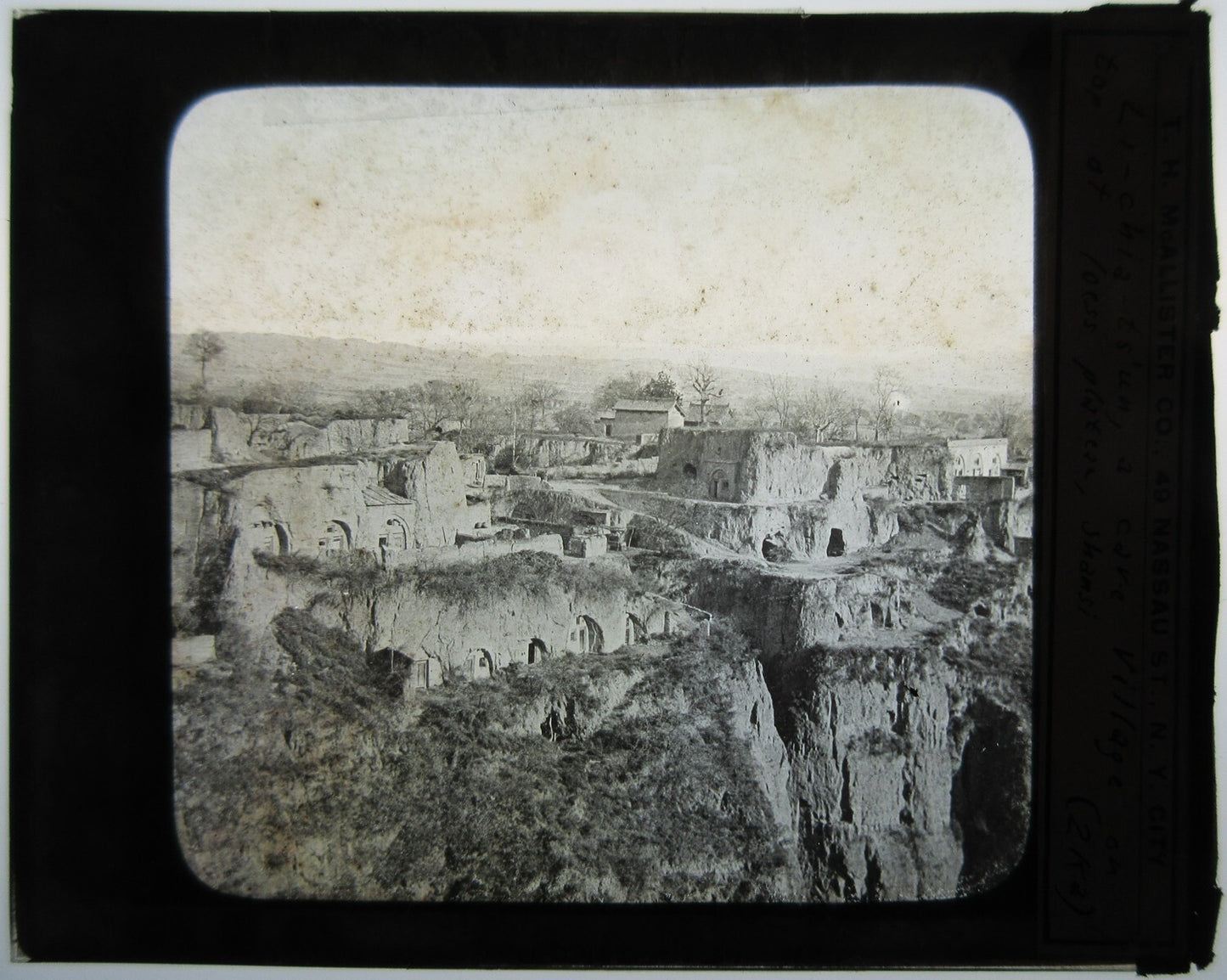 Vintage Earthen Architecture Photo on Glass Lantern Slide - Original, 3.25x3.5 in, shows wear