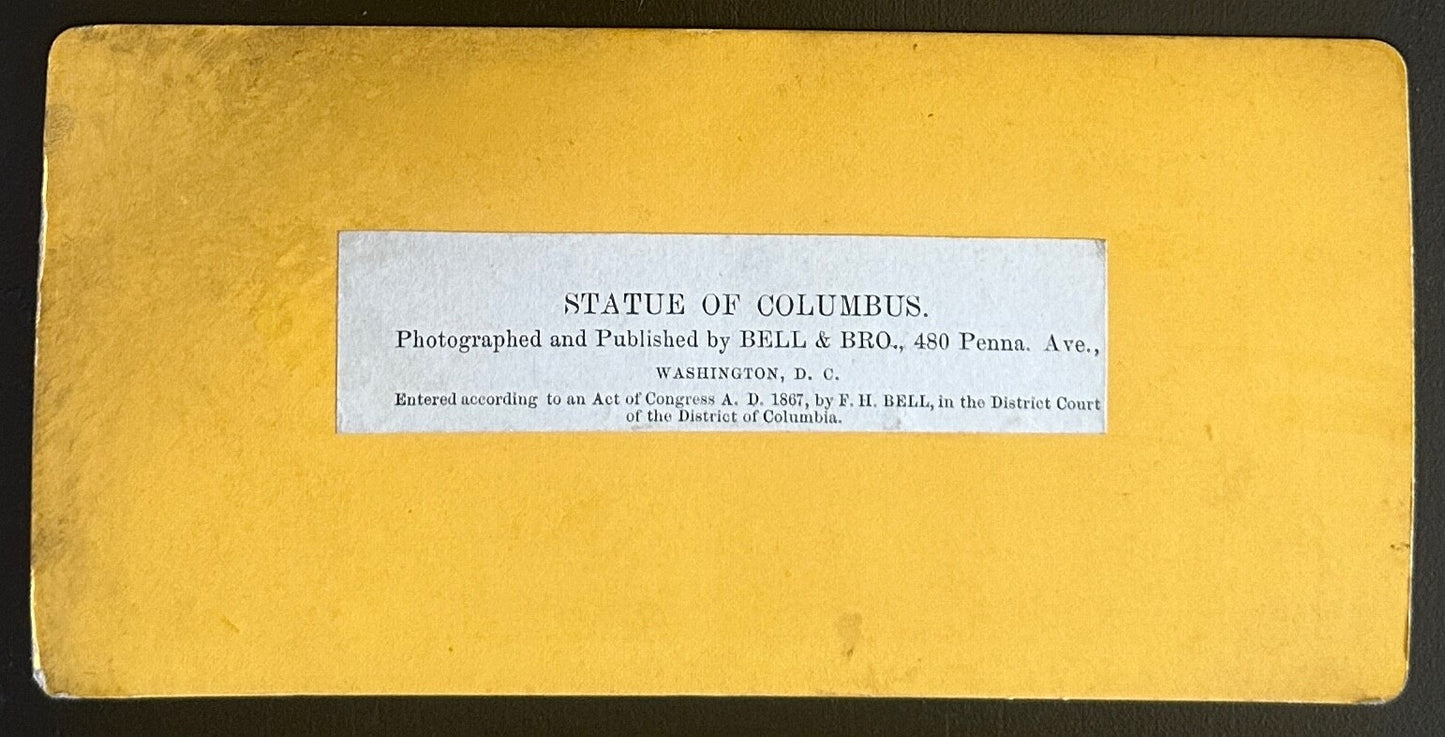 Vintage StereoView Card: ���Statue of Columbus with Indigenous Woman ��� 3.5x7in