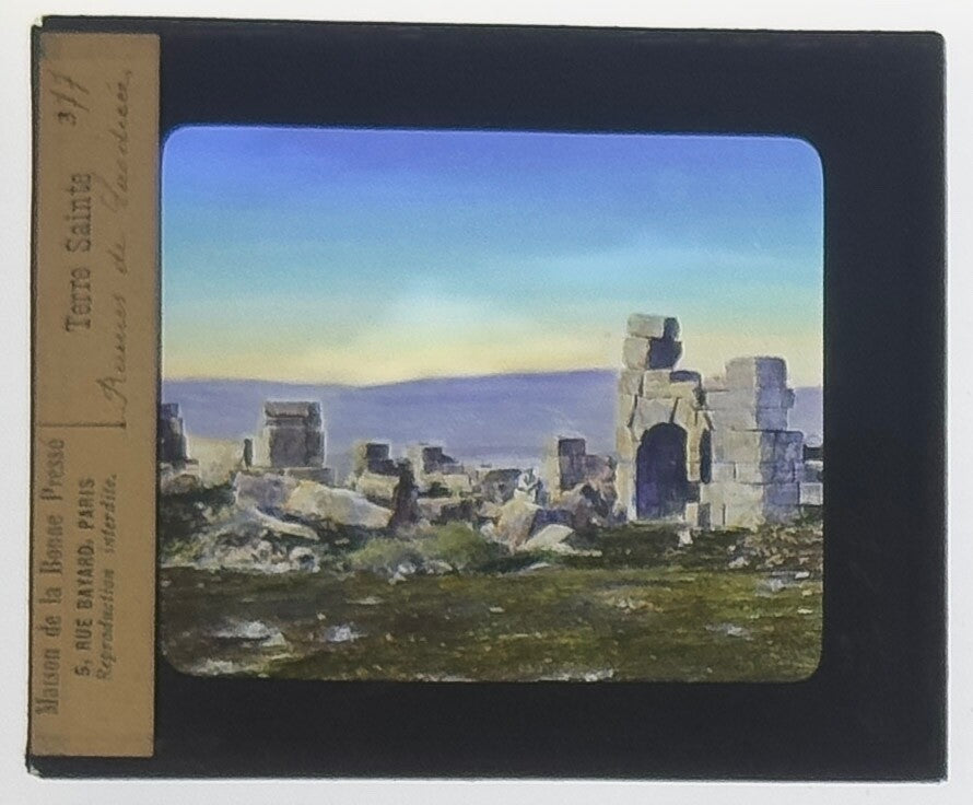 VINTAGE LANTERN SLIDE ��� Terre Sainte ��� 3.25X4IN HAND TINTED