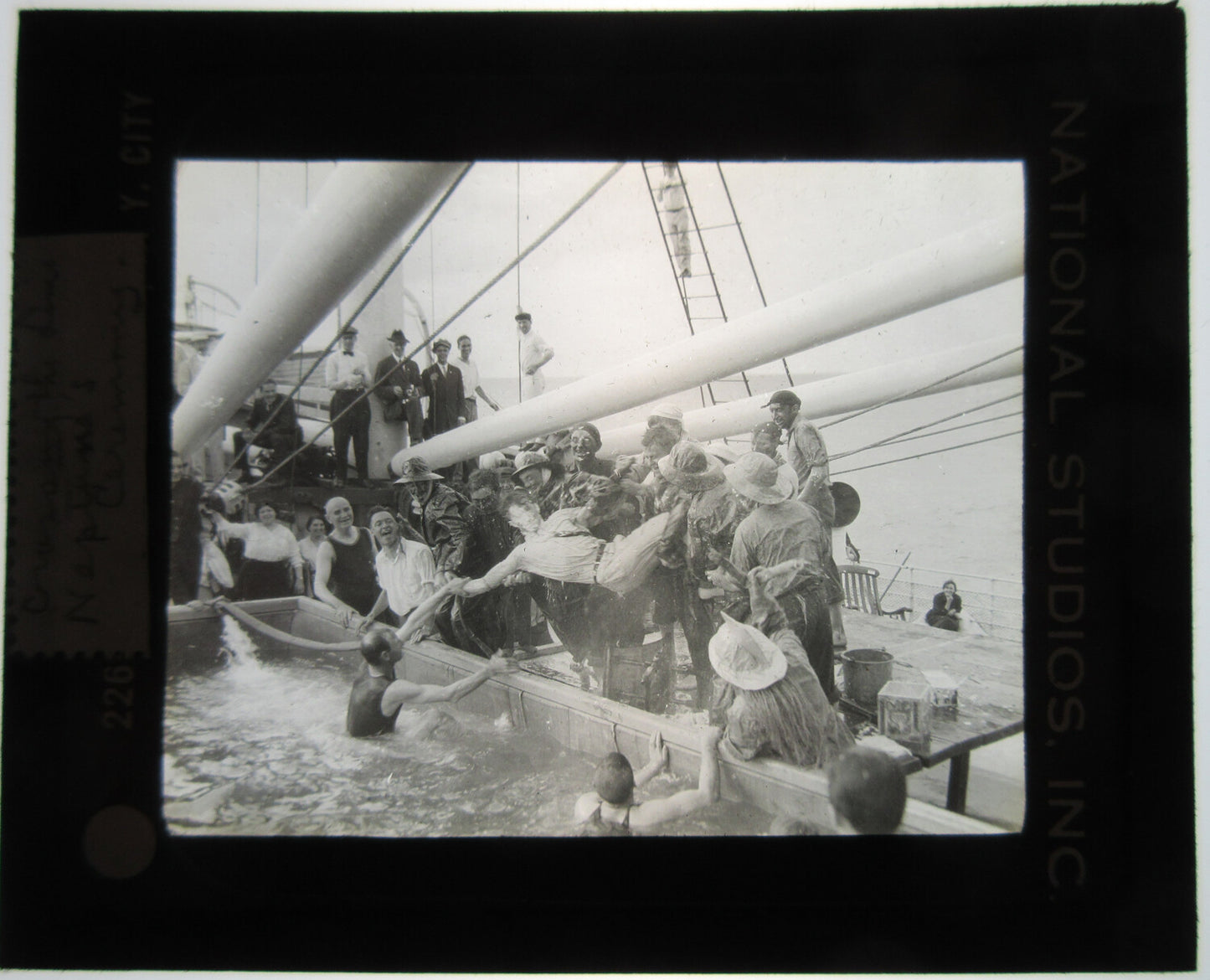 Vintage Sailors Lantern Slide - Line Crossing Ceremony, Original Photo, 3.25x3.5 in, Wear