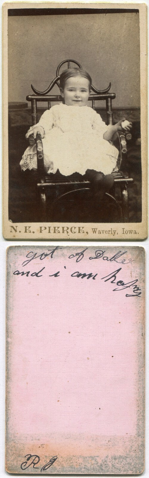 SMILING TODDLER POSED HOLDING BALL. CDV. WAVERLY, IOWA.