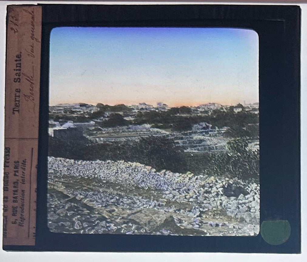 VINTAGE LANTERN SLIDE "Terre Sainte" Beroth Jerusalem General view 3.25X4IN