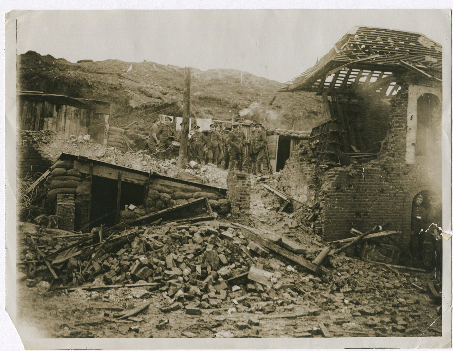 BRITISH ARTILLERYMEN OUTSIDE DUGOUT. WWI. (8X10 REPRINT)