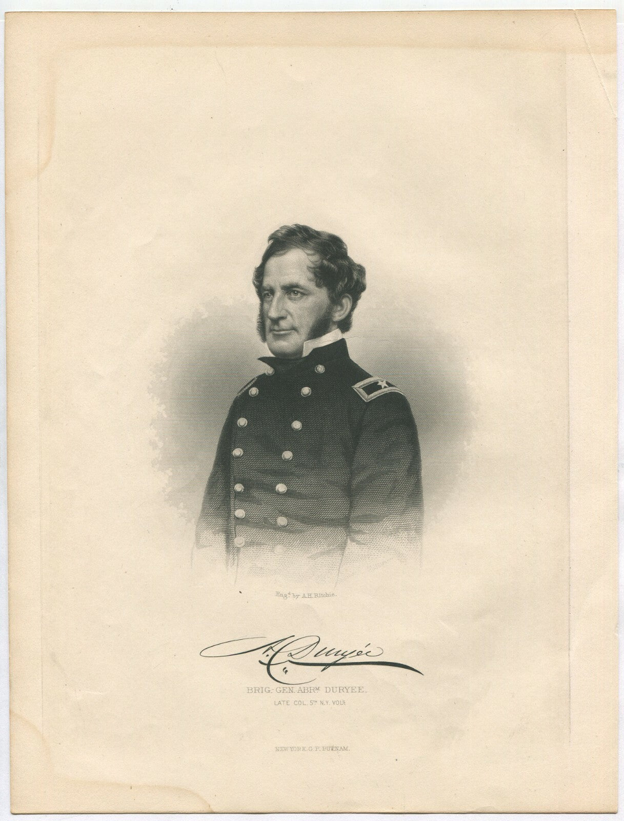 BRIG.GEN. ABRAM DURYEE, USA. LITHOGRAPH 10.5X8 INCHES.