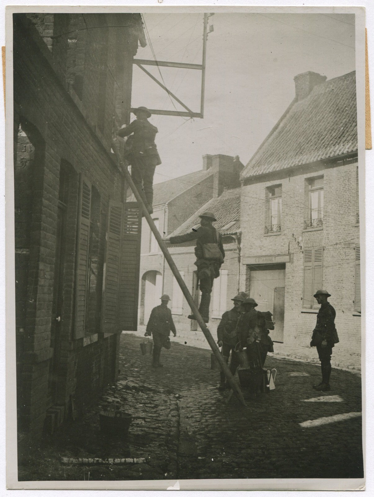BRITISH FIREFIGHTERS PUT OUT FIRE FROM GERMAN SHELLING OF FRENCH (8X10 REPRINT)