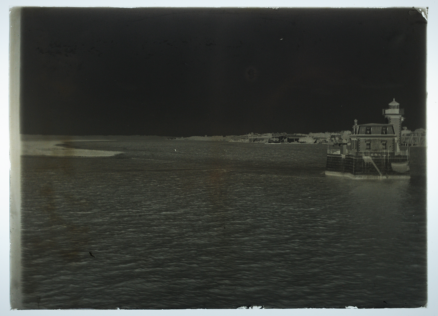 5x7 Glass Plate Negative, Lighthouse and coastal view, 1920s