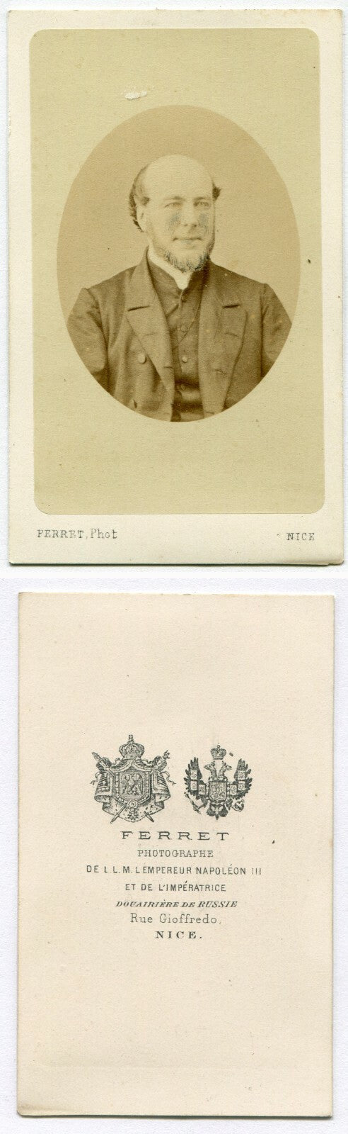 BALDING MAN IN HIGH COLLAR VEST. CDV. NICE, FRANCE.