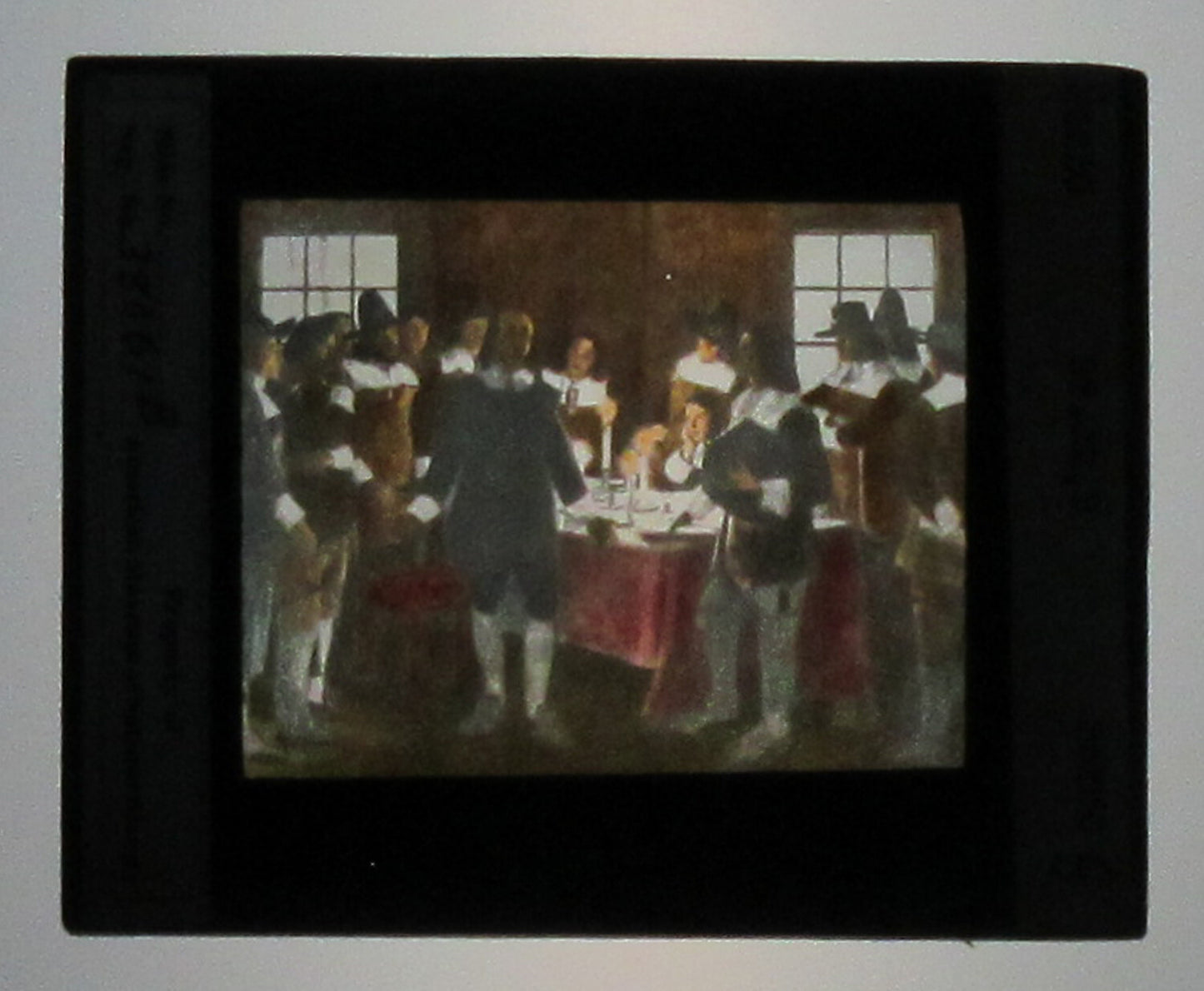 Vintage Connecticut Colony Adopts Fundamental Orders Photo on Glass - Hand-Colored Lantern Slide 3.25x4 in Original