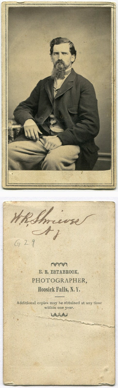 MAN, ANGRY THAT HIS BEARD LOOKS BAD. CDV. HOOSICK FALLS, N.Y.