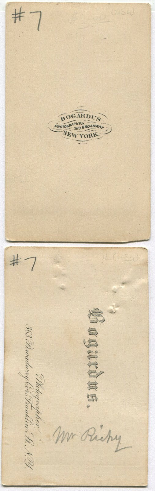 CDV 2 SET BY BOGARDUS, N.Y. MAKER MARK ON CARD BACK.