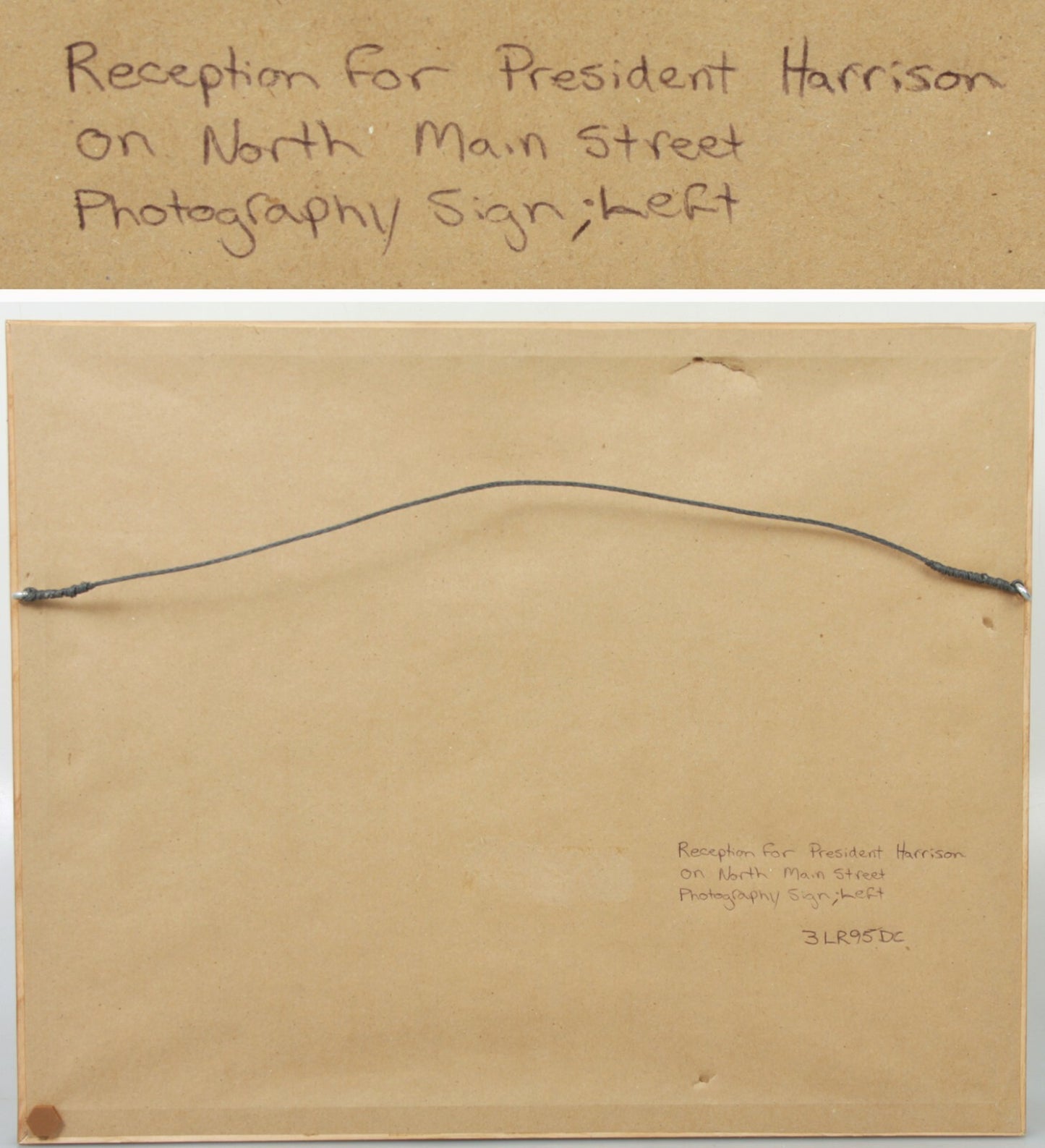 RECEPTION PRESIDENT HARRISON. 4.5X8 INCH ALBUMEN 11X14 FRAME PHOTOGRAPHER SIGN