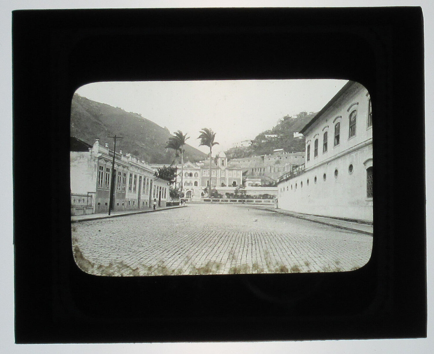 Vintage Street View Lantern Slide, Santos, Brazil – Photo on Glass Collectible