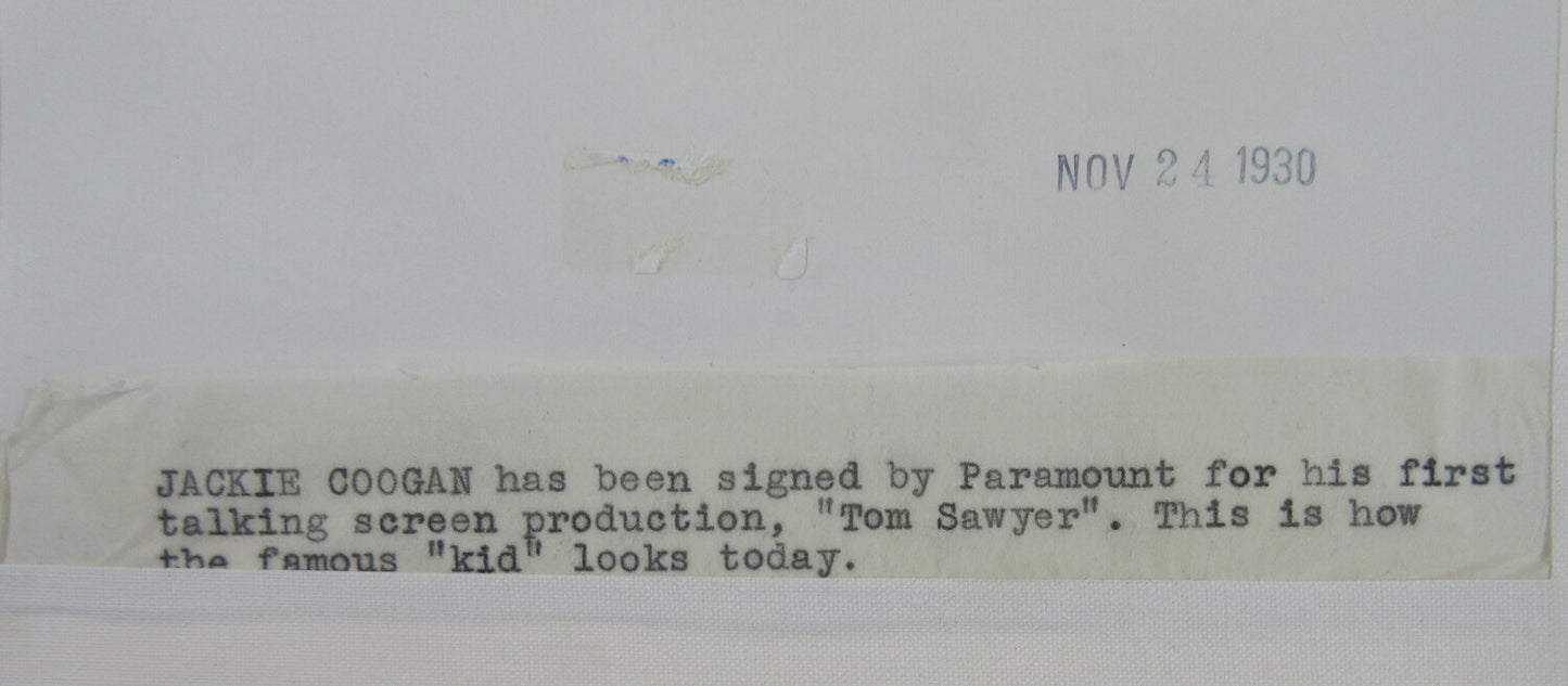 ACTOR JACKIE COOGAN. 8X10 B&W IN 11X14 ARCHIVAL MAT.