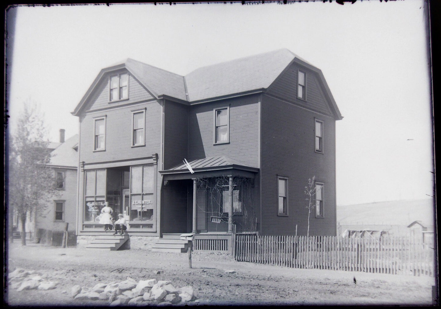 Vintage 5x7 Glass Plate Negative Storefront J C Hunter Confections Original