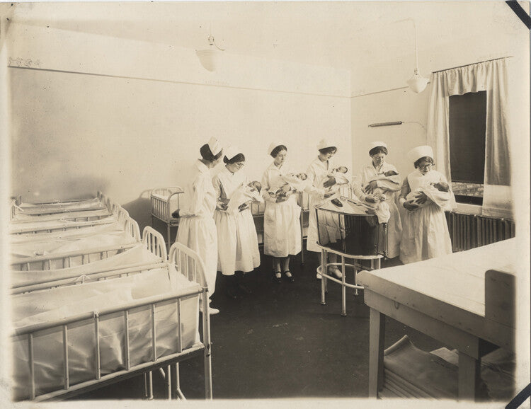 PHOTOS OF ROSELAND COMMUNITY HOSPITAL W/ NURSES, BABIES, & PATIENTS - SET OF TWO