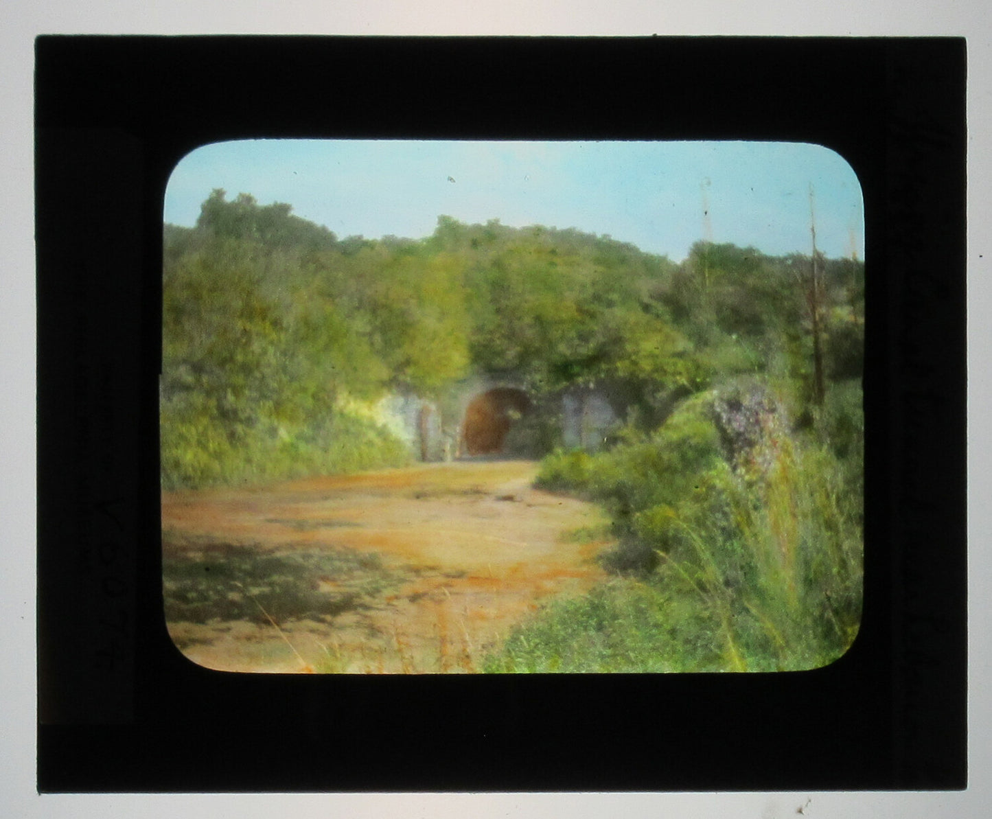 CANAL TUNNEL, LEBANON, PA. TINTED PHOTO ON GLASS. HAND COLORED PHOTO ON GLASS.