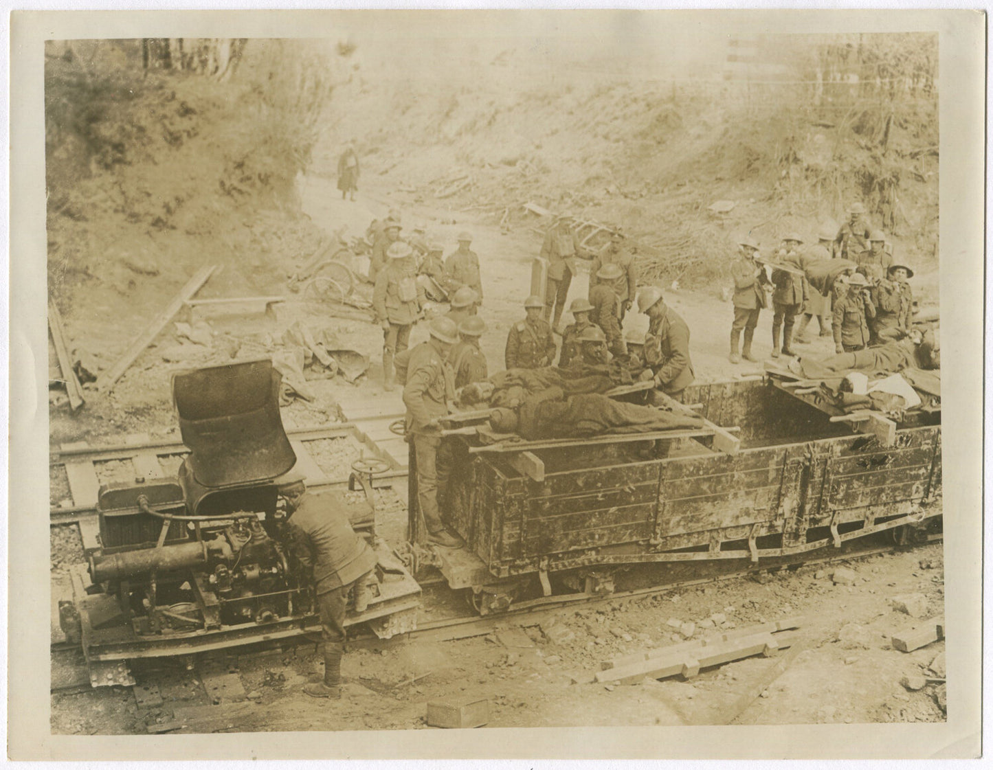 Vintage WWI Photo 8x10 Reprint: Evacuating Wounded British Troops by Rail on the Western Front