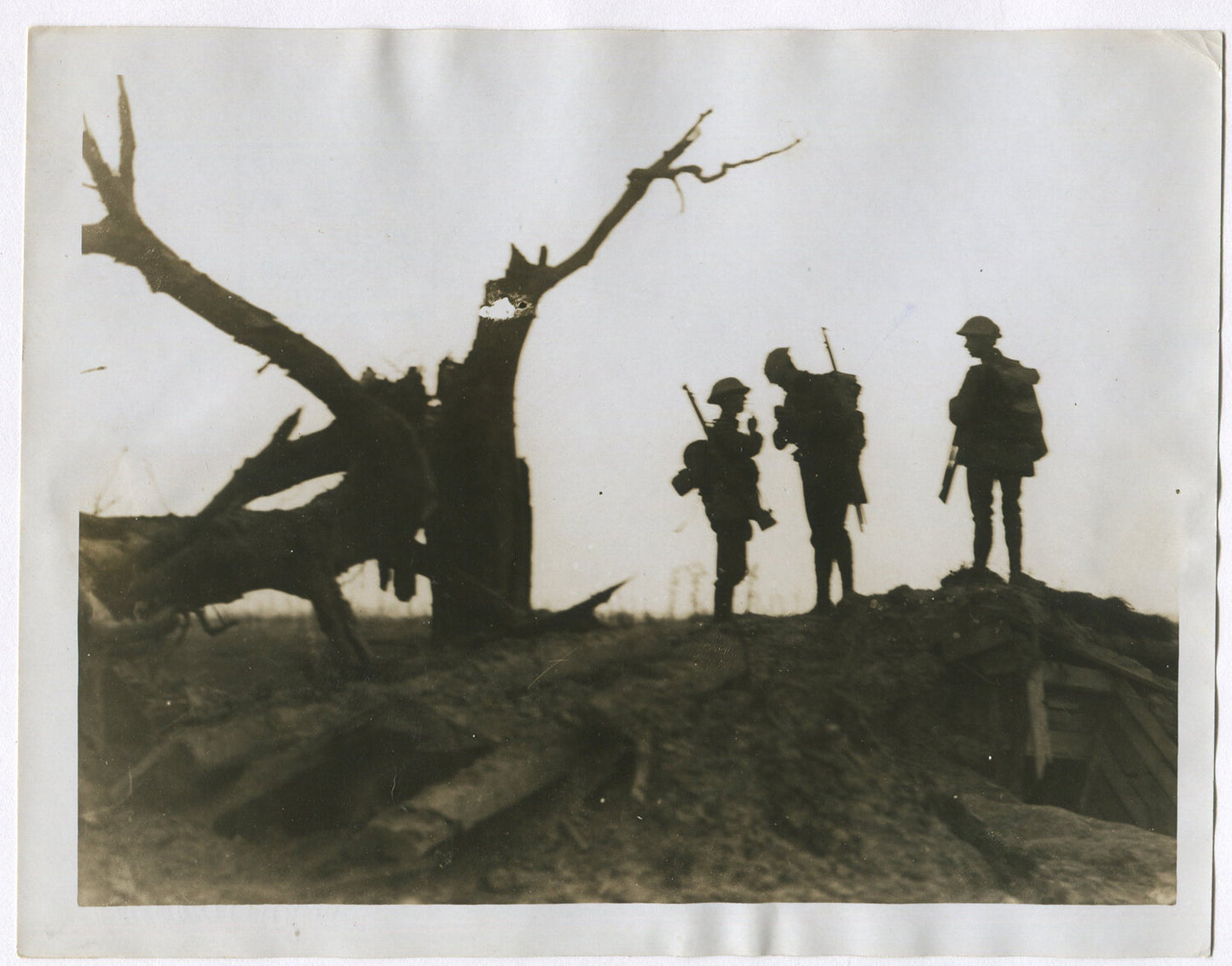 BRITISH TROOPS IN SILHOUETTE, FLANDERS. WWI. (8X10 REPRINT)