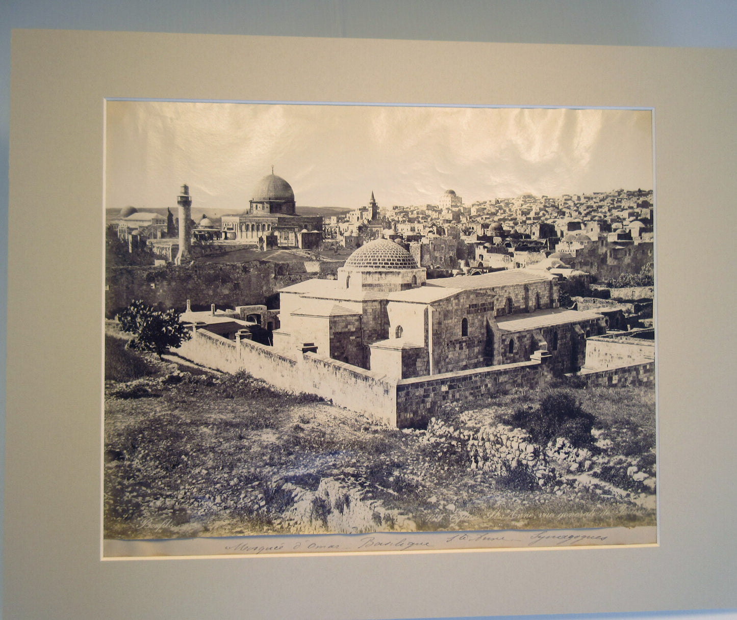 SYNAGOGUES, JERUSALEM. ALBUMEN PHOTO IN 11X14 ARCHIVAL MAT.