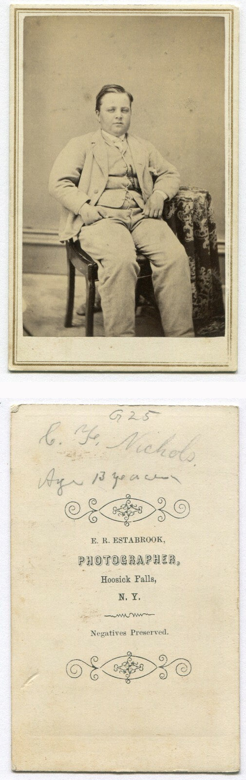 CHUBBY BOY, SEATED POSE. CDV. HOOSICK FALLS, N.Y.