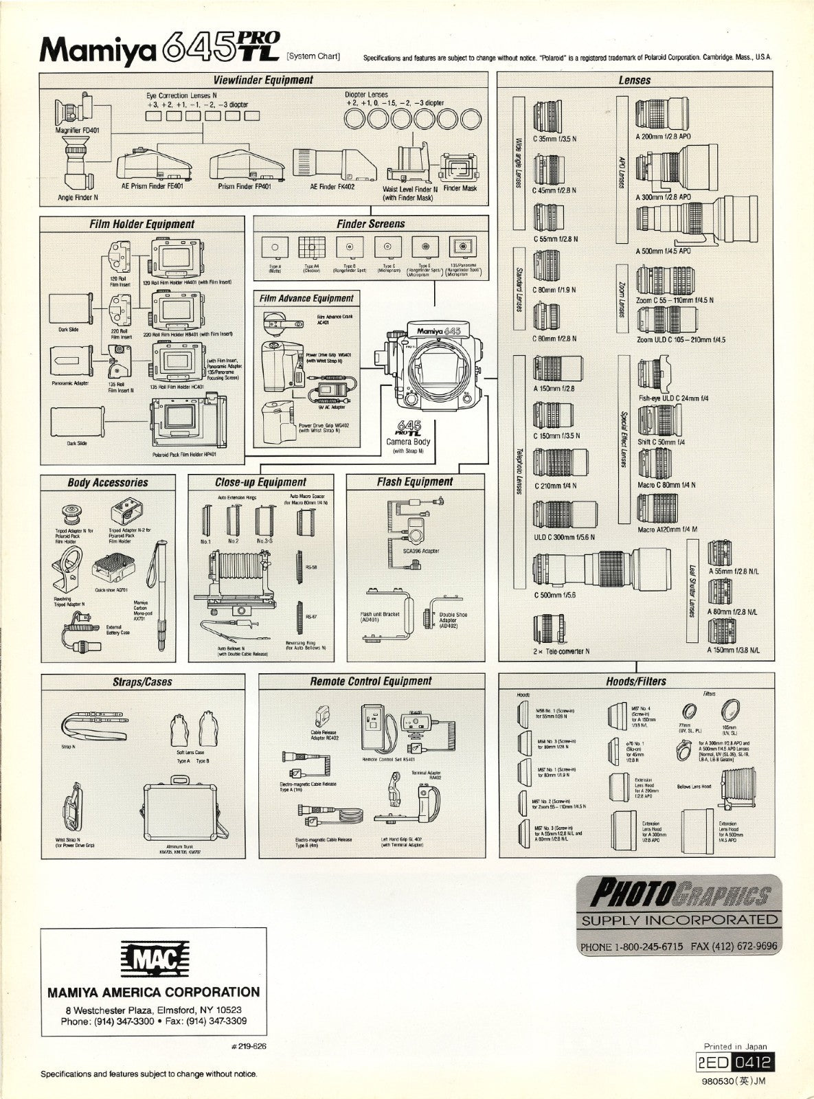 Original Brochure for Mamiya 645 SV Pack II/645 SVX Pack II