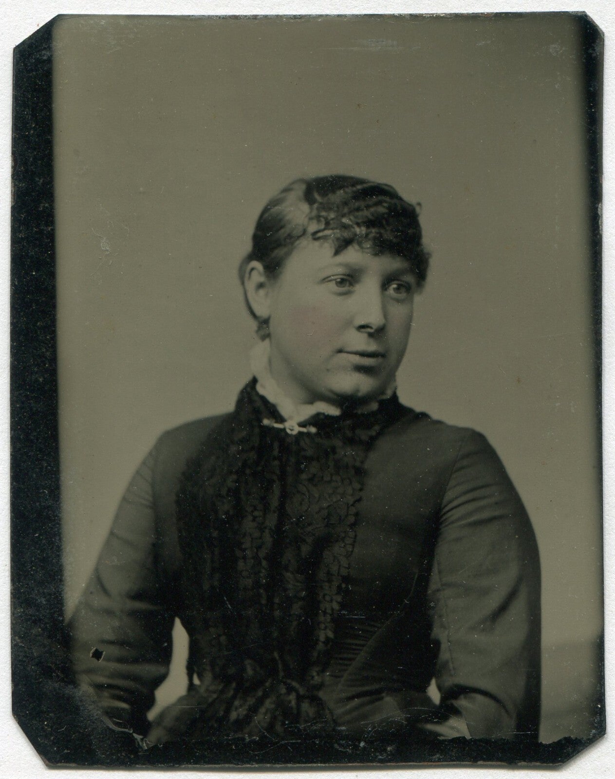 Vintage Tintype Photo - Girl with Wavy Bangs, Tinted 3.25 x 2.5 in photo
