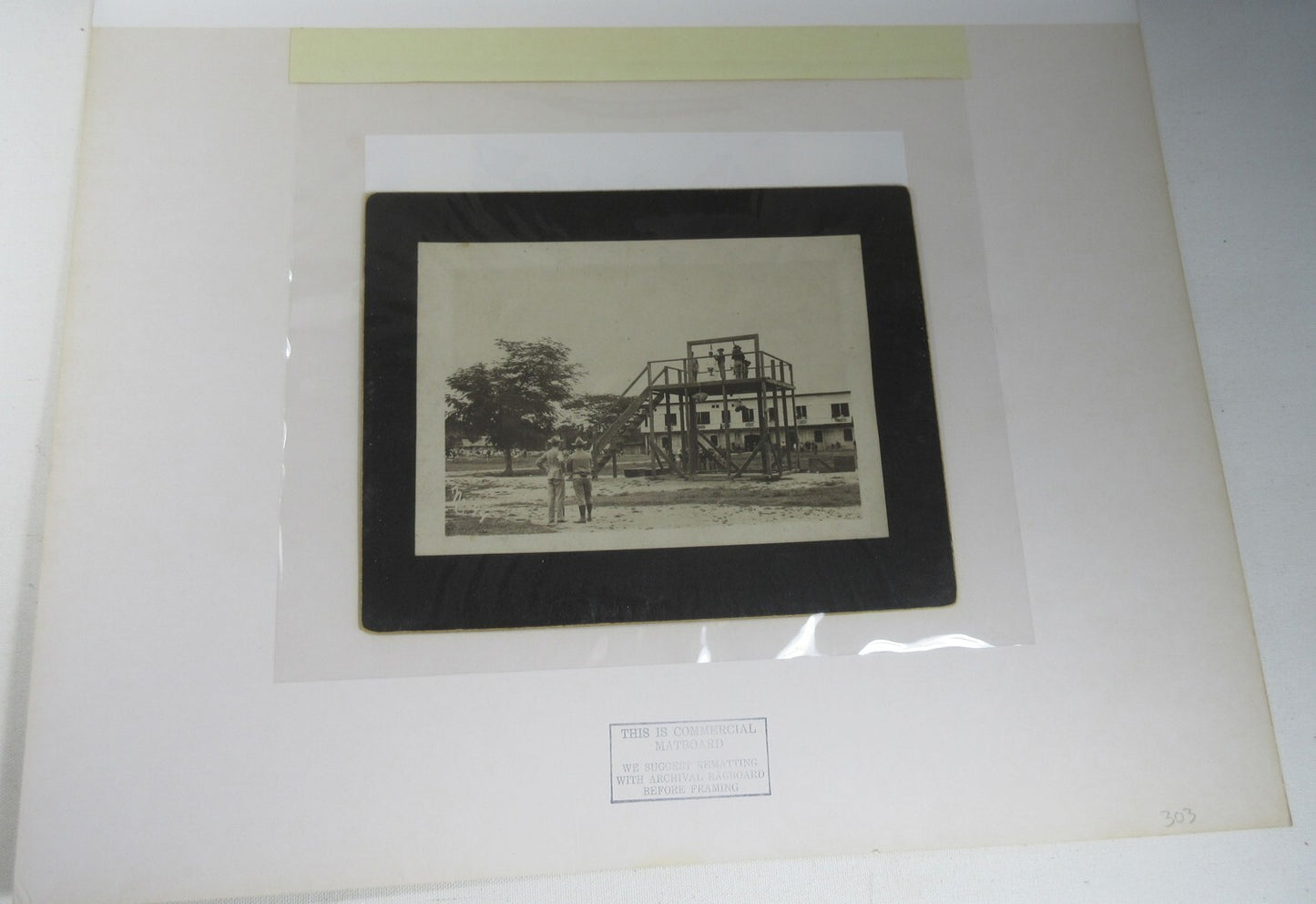 MILITARY GALLOWS, HANGING OF TWO MEN. 5X7 B&W ON 7X9 CARD.