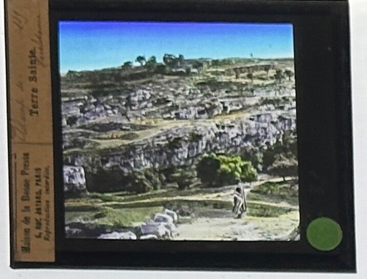 VINTAGE LANTERN SLIDE: Holy Land 3.25X4IN HAND TINTED