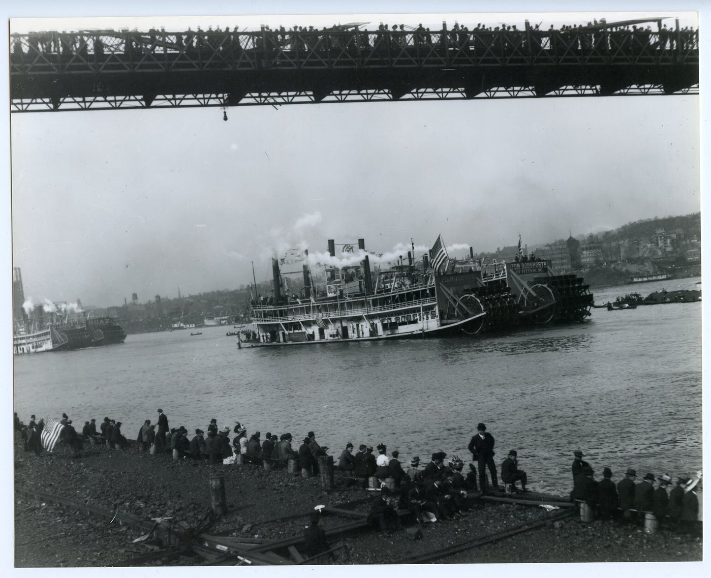 Vintage Photographs lot of 3 Pittsburgh Paddle/Steamboat on Monongahela River