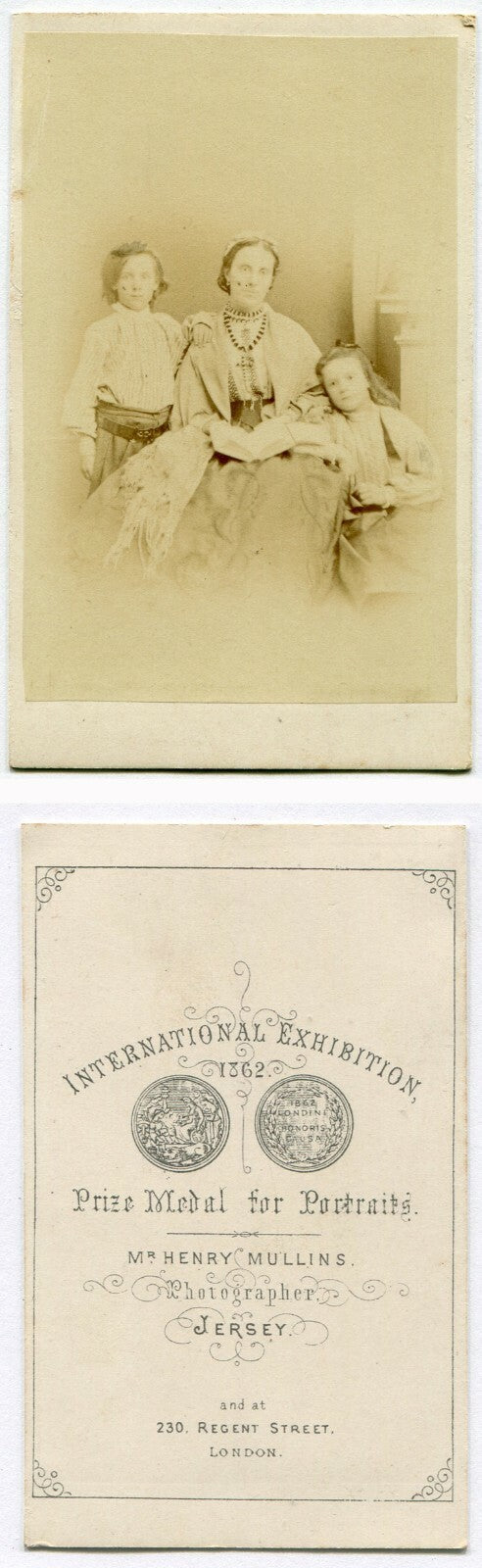 WOMAN IN CHUNKY NECKLACE, POSED W/CHILDREN. CDV. LONDON, ENGLAND.