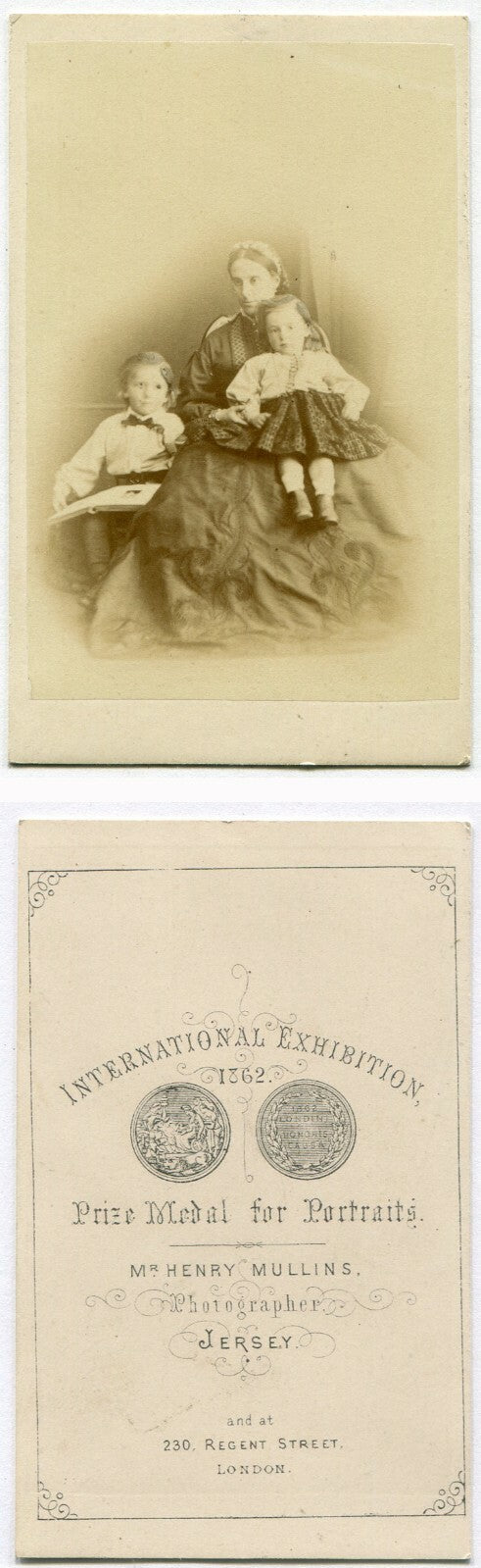 MOTHER W/ YOUNG CHILDREN. YOUNG BOY W/BOOK. CDV. JERSEY, U.K.