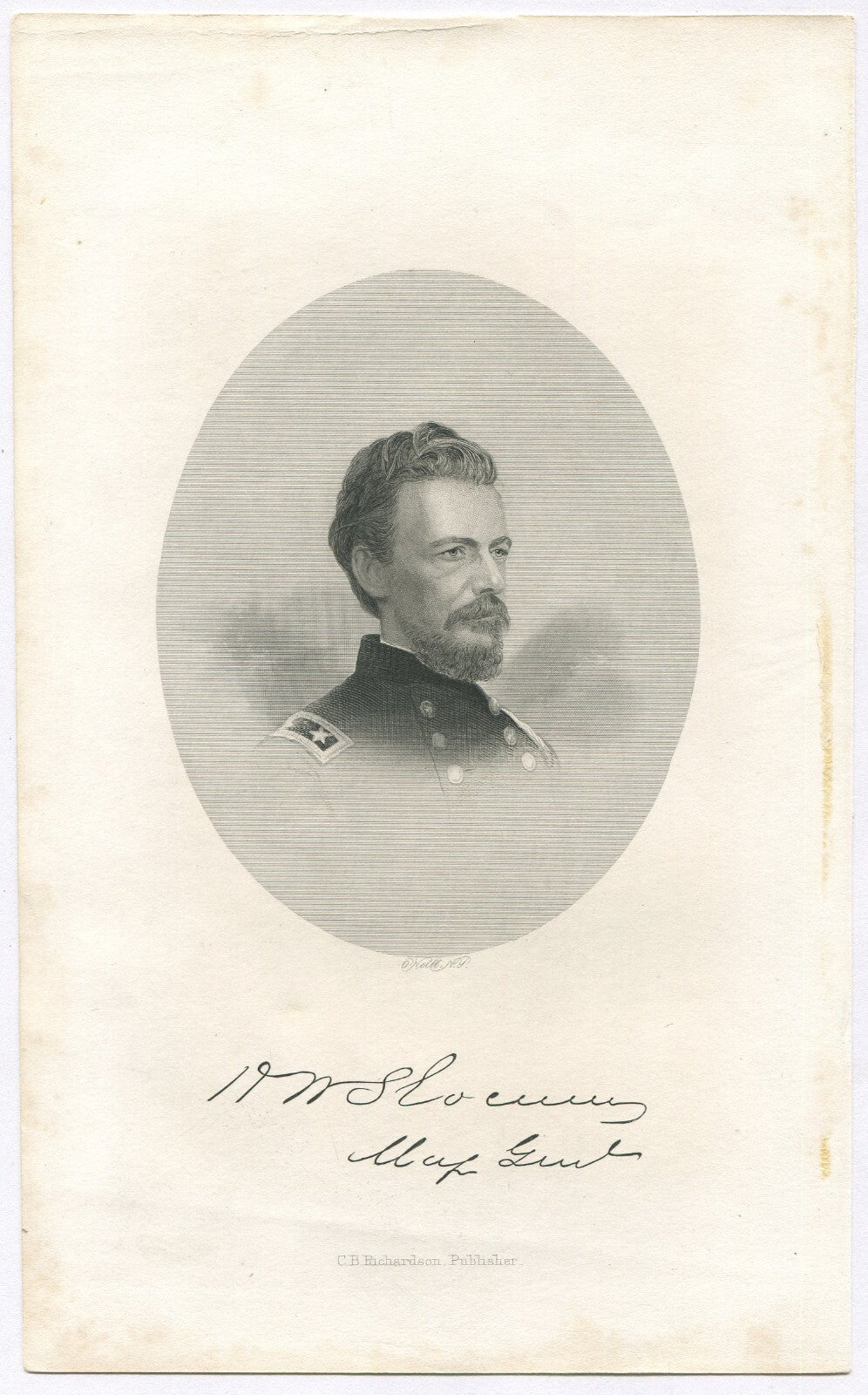 CIVIL WAR GENERAL, USA. LITHOGRAPH 9X5.5 INCHES.