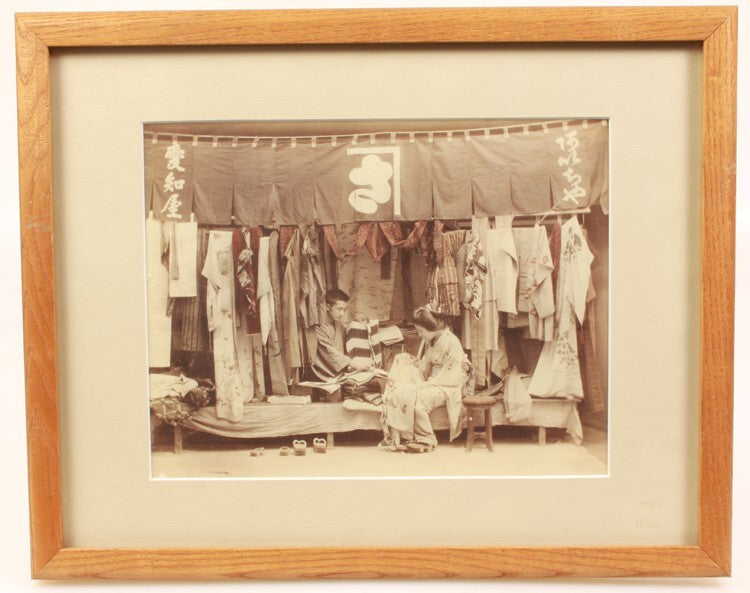 JAPANESE COTHING VENDOR HANDTINTED ALBUMEN, FRAMED