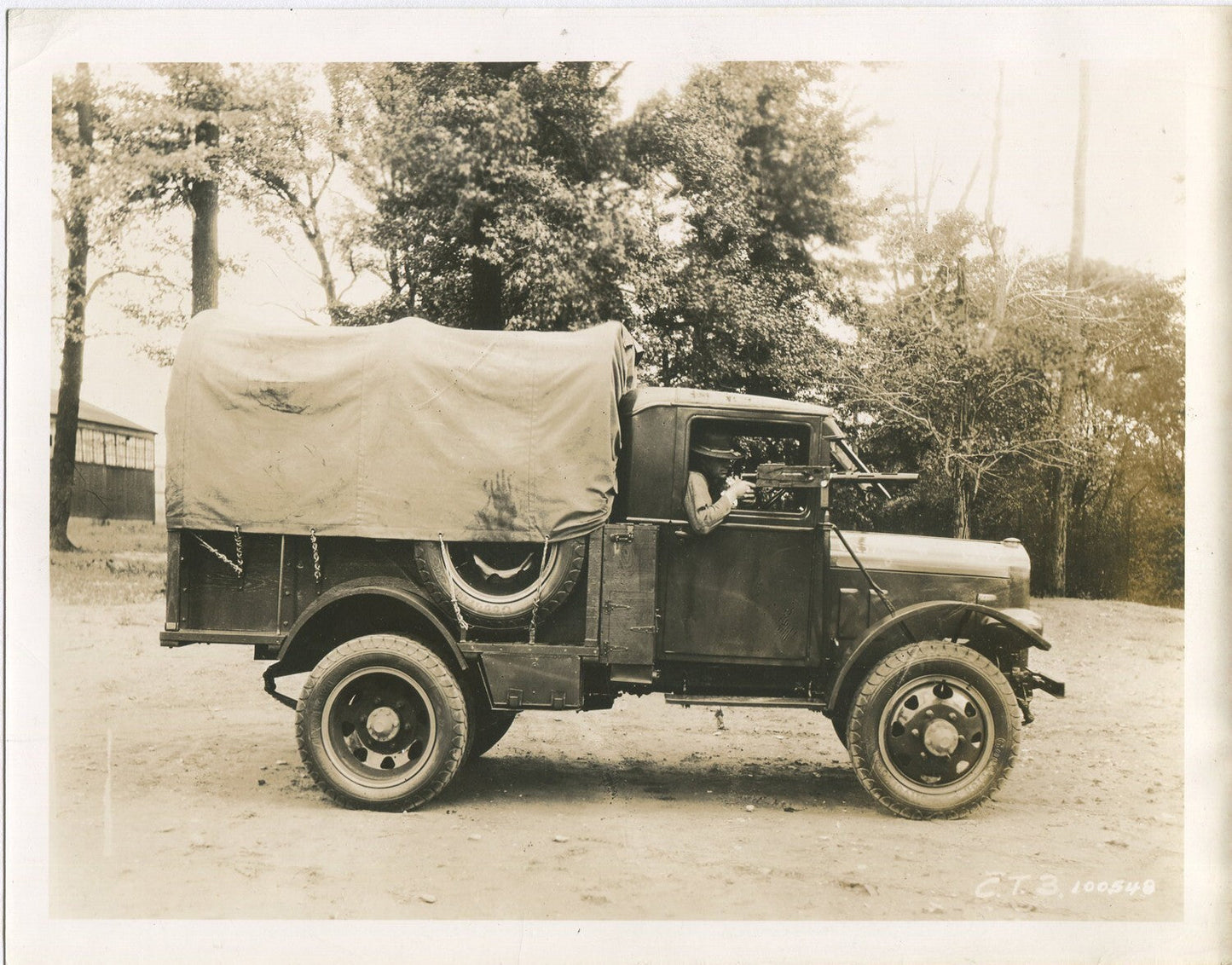Vintage WWII U.S. Cargo Truck with Gun Mount 8x10 Reprint Photo - Black and