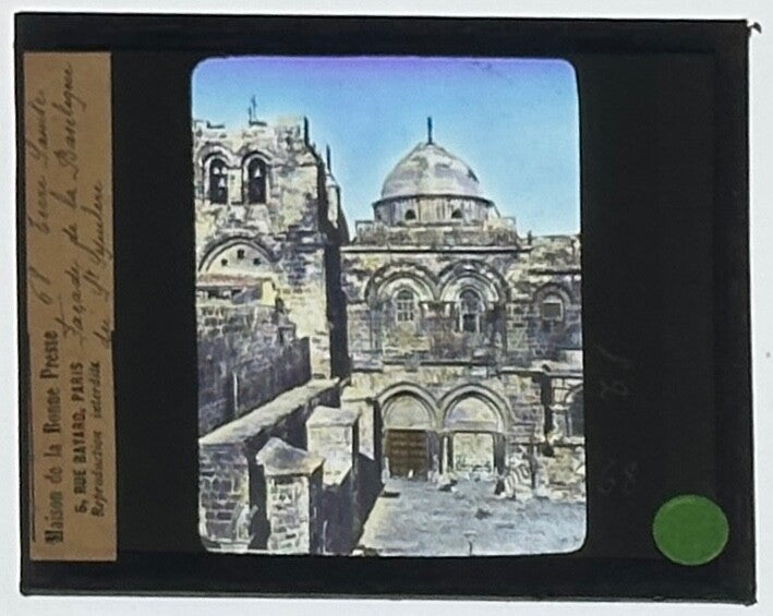 VINTAGE LANTERN SLIDE: Church of the Holy Sepulchre 3.25X4IN HAND TINTED