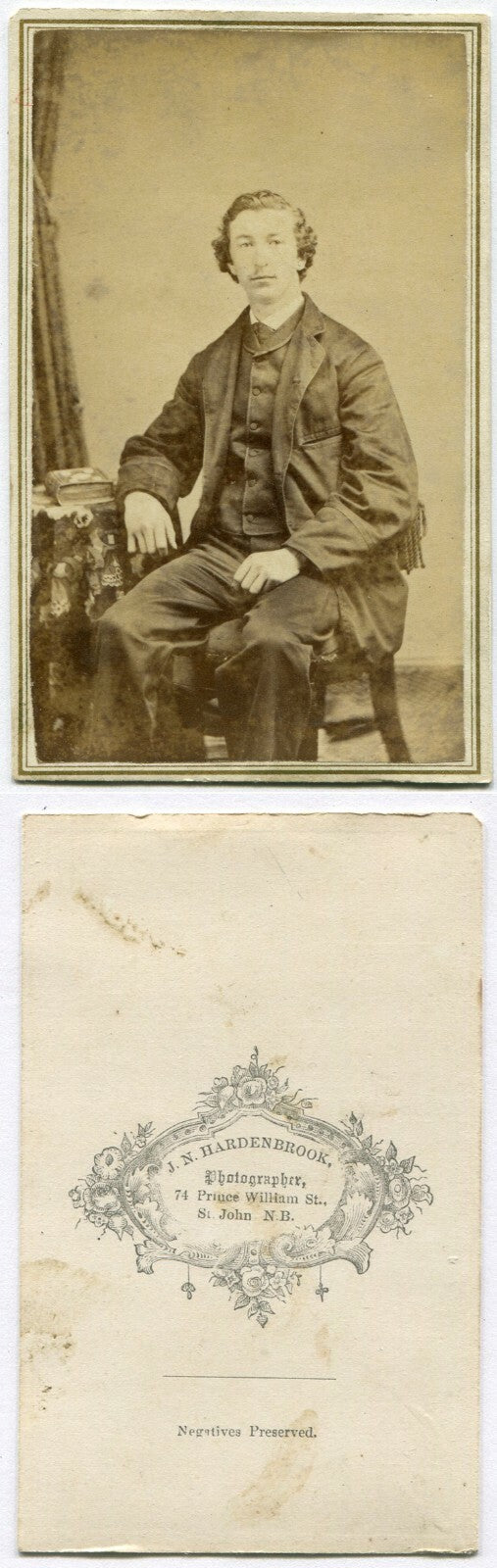 LANKY YOUNG MAN W/WAVY HAIR. CDV. ST. JOHN, NEW BRUNSWICK, CANADA.