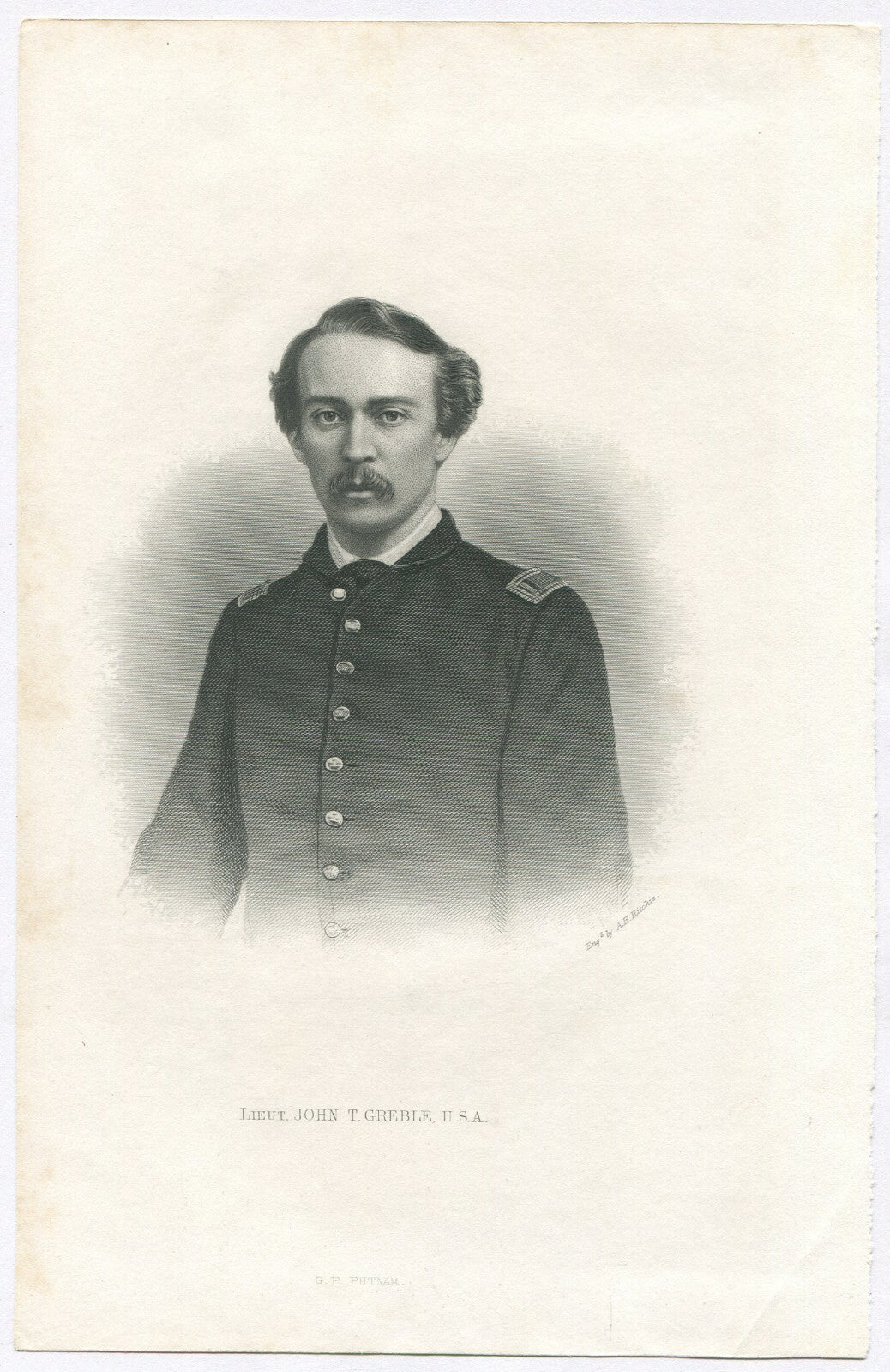 LIEUT.JOHN T.GREBLE,USA. LITHOGRAPH 9.5X6 INCHES.