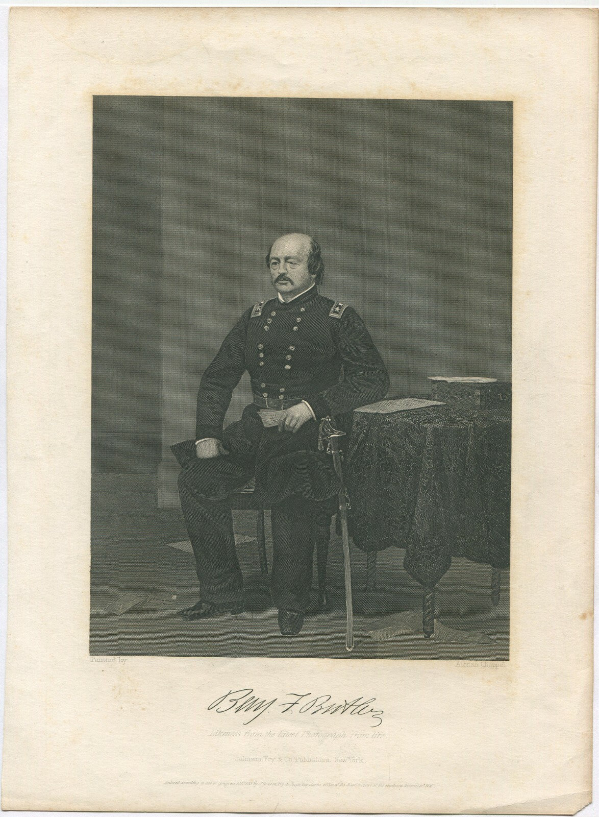 MAJ.GEN.BENJAMIN BUTLER, USA. LITHOGRAPH 10.75X8.5 INCHES.