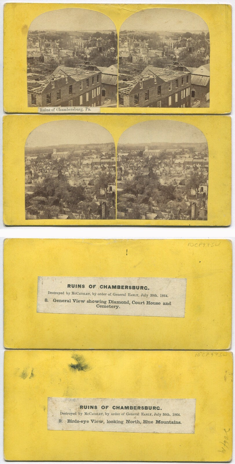 CIVIL WAR STEREOVIEW. RUINS OF CHAMBERSBURG, PA. 2 SET. RARE