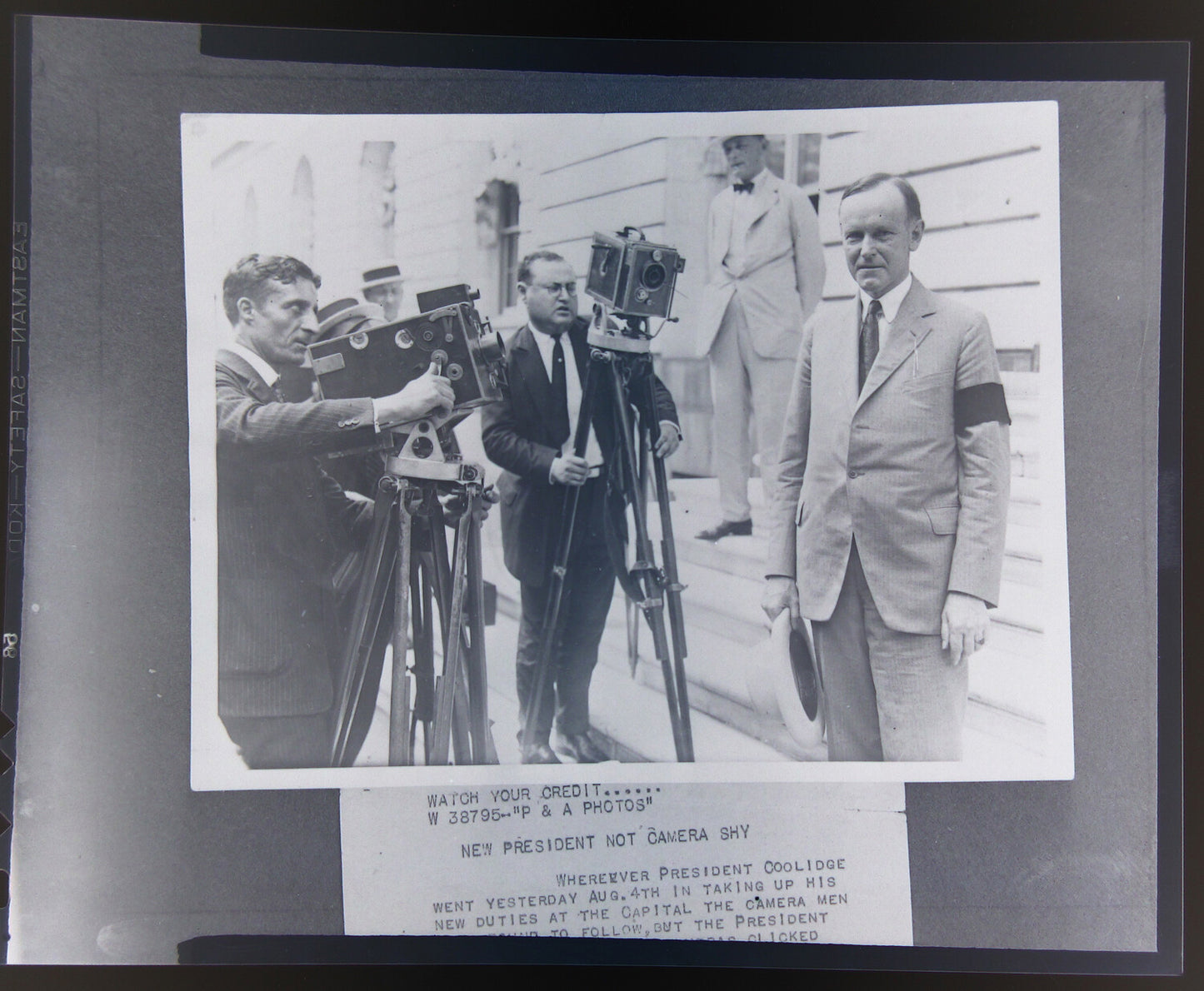 CAMERA MEN FILMING PRESIDENT COOLIDGE. 4X5 NEGATIVE.