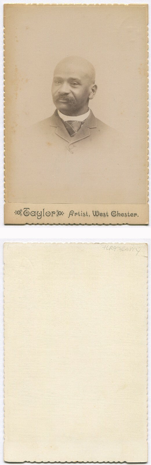 AFRICAN AMERICAN MAN, BALD W/THICK MUSTACHE. CABINET CARD.