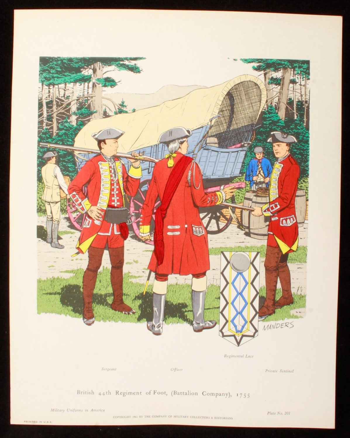 British 44th Regiment of Foot (Battalion Company) 1755 Illustration 11x14