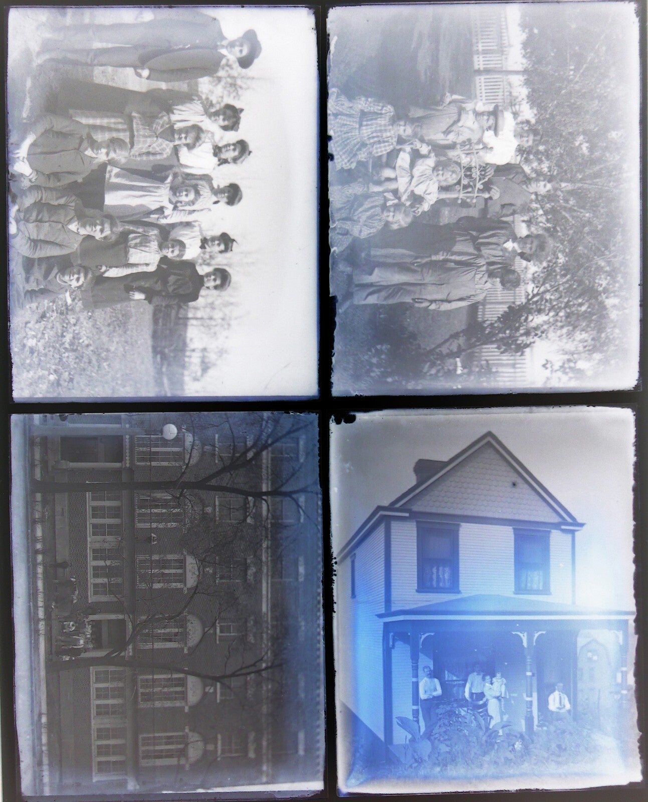 Vintage Four 4x5 Glass Plate Negatives, Family Portrait, Architecture Photo