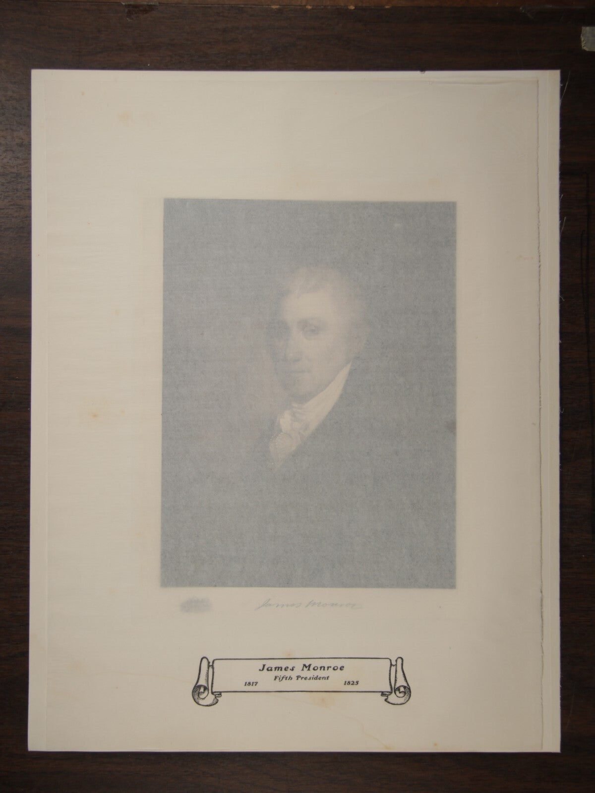 Vintage photogravure: James Monroe, White House Gallery, 10x12 print on 16x20 stock, Monroe Doctrine