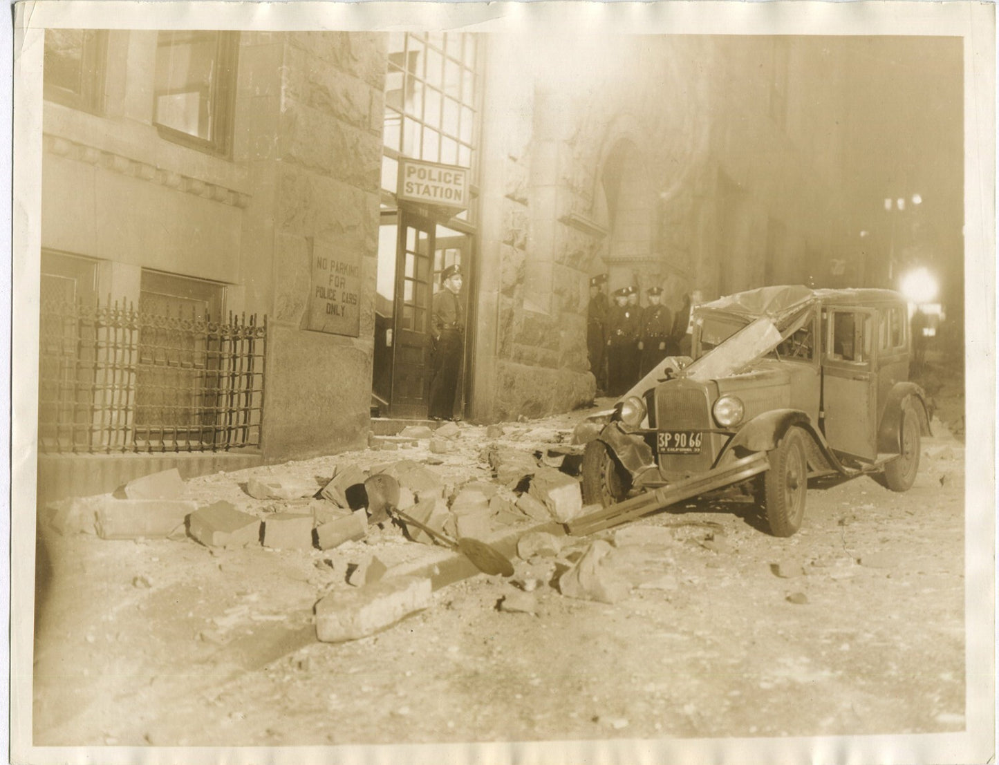 Vintage 1933 California Earthquake Damage Photo - Police Station, 8x10 Print, Wall Decor, California History