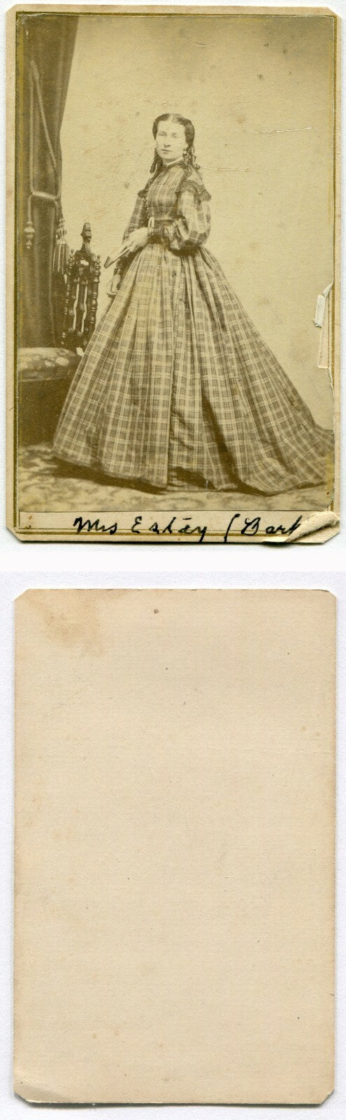 WOMAN, LONG RINGLET CURLS, HOLDING BOOK. MRS ESAY(BARKER). CDV.