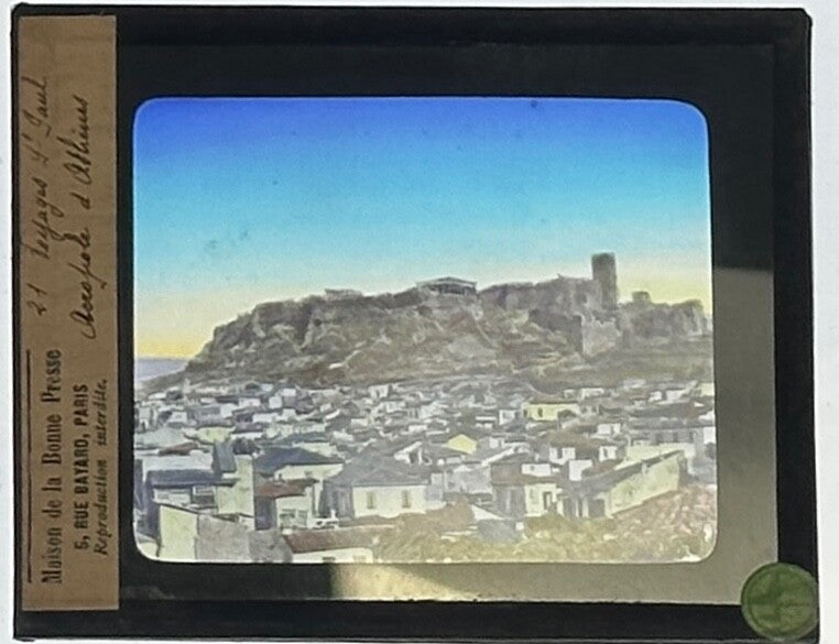 VINTAGE LANTERN SLIDE "Terre Sainte" ATHENS 3.25X4IN