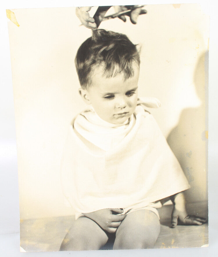 11X14 VINTAGE PHOTO OF LITTLE BOY GETTING HAIRCUT