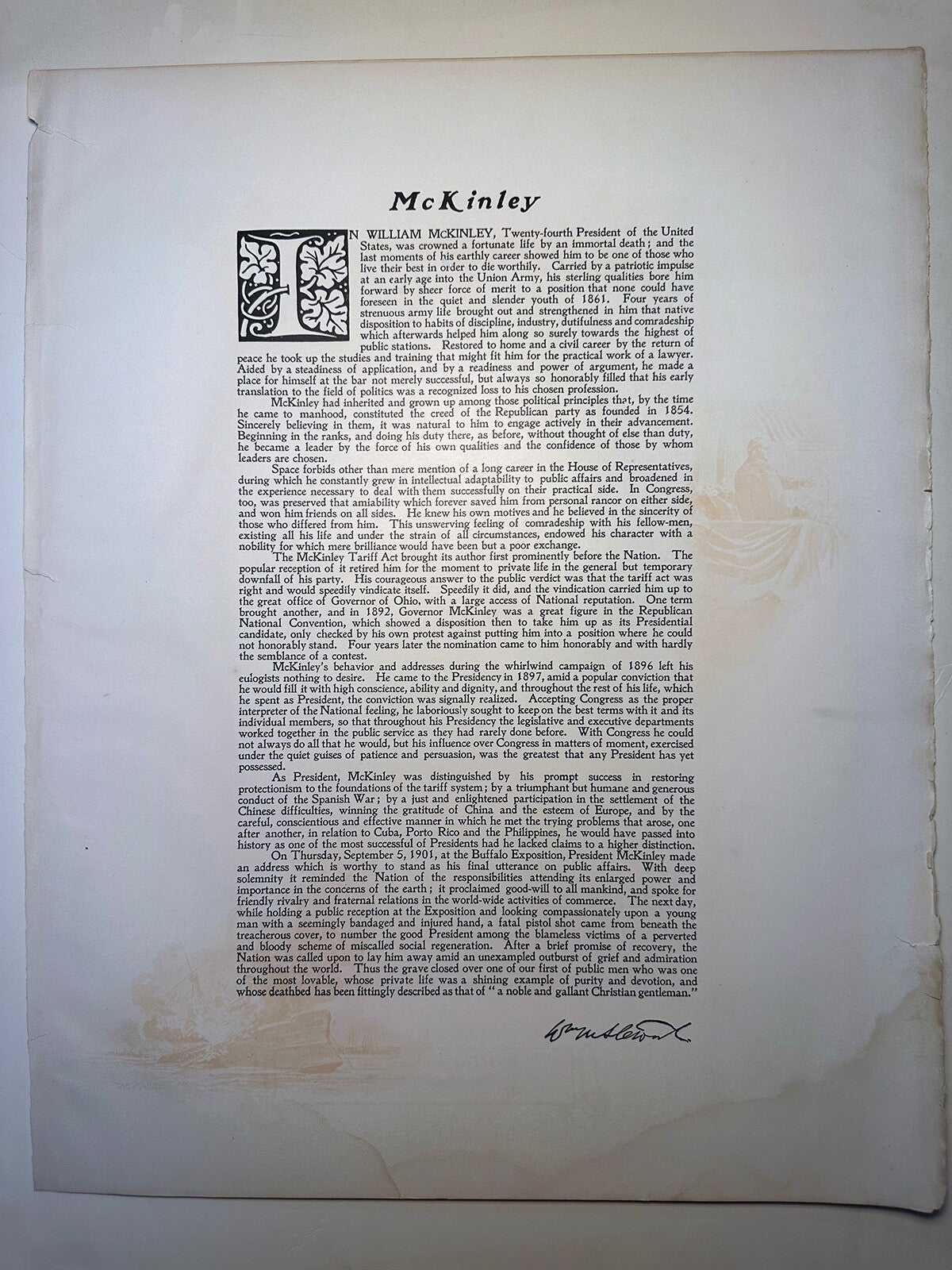 Vintage photogravure of President William McKinley – Official White House Gallery, 16x20 archival print with dedication