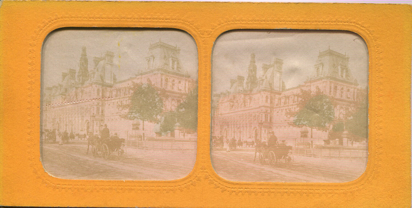HOTEL DE VILLE WITH STREET SCENE, PARIS. TINTED STEREOVIEW TISSUE.